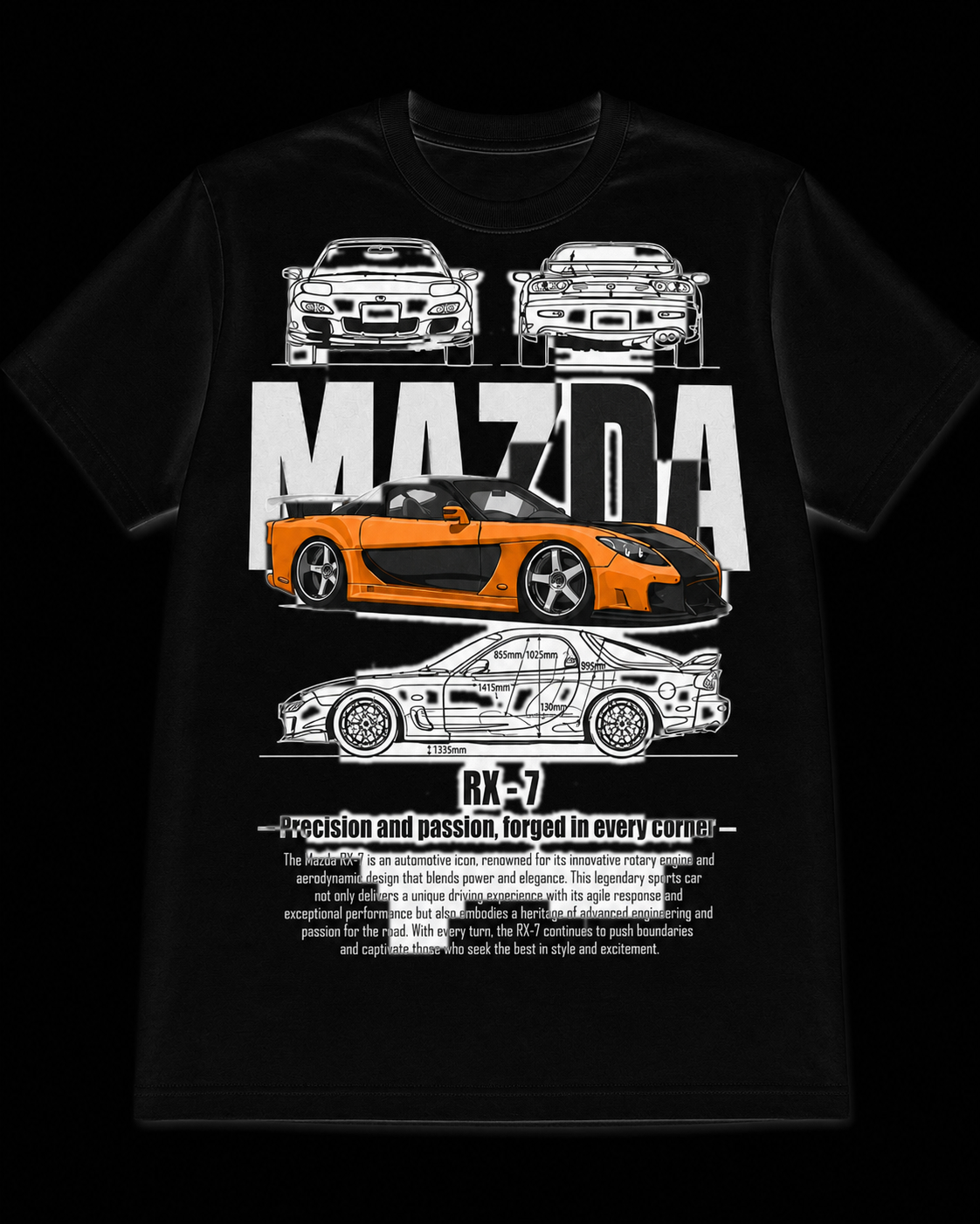 Тениска Mazda RX-7 - черна