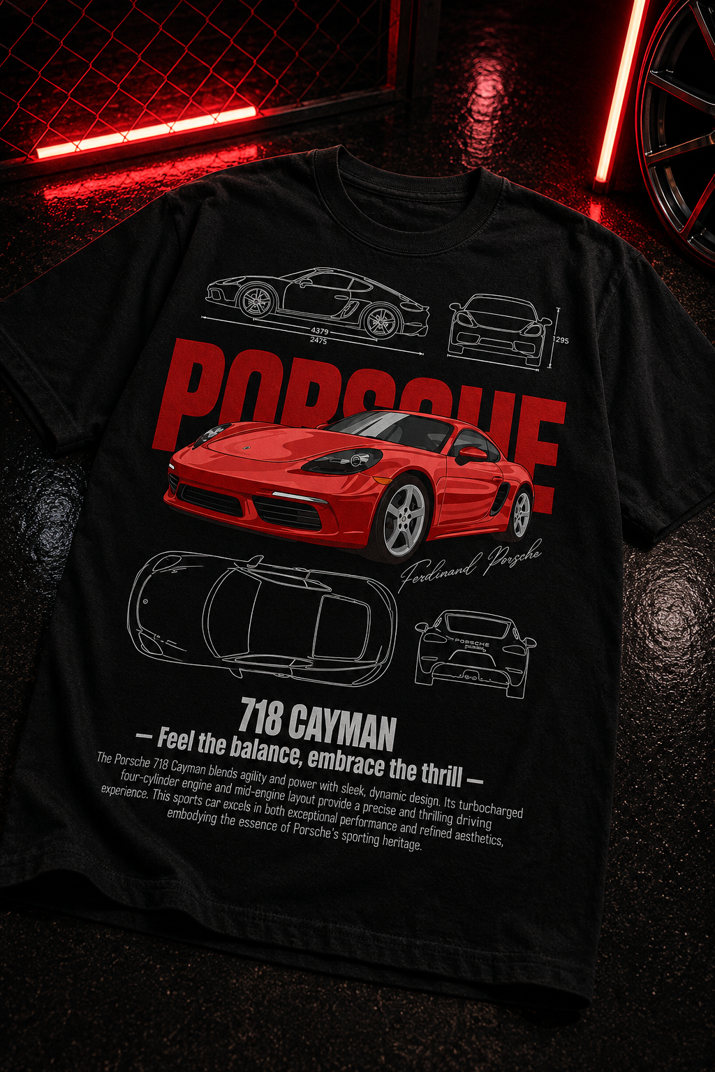 Тениска Porsche 718 Cayman - черна