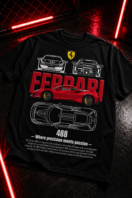 Тениска Ferrari 488 - черна